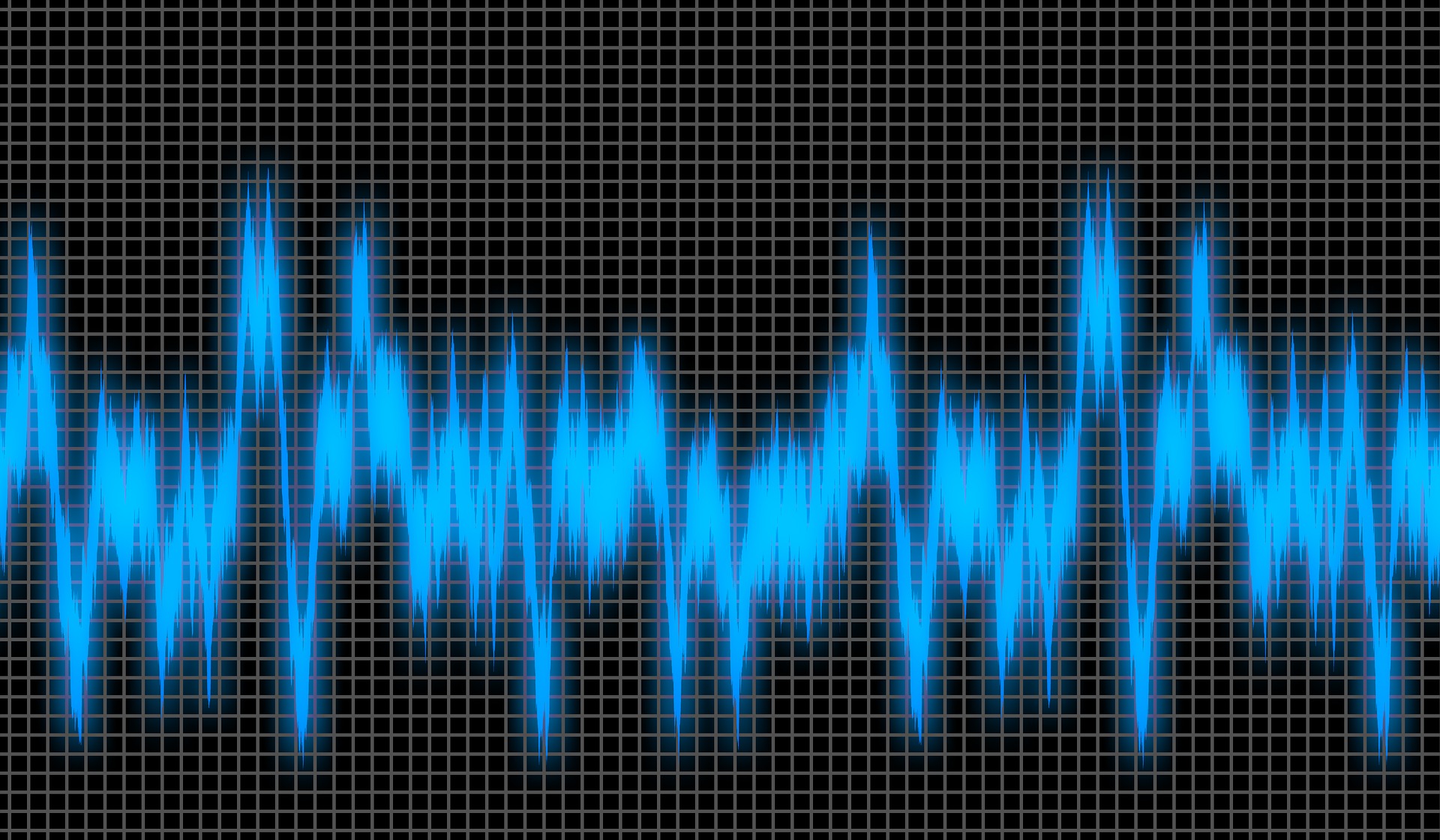 Onda de sonido en un osciloscopio en azul sobre negro